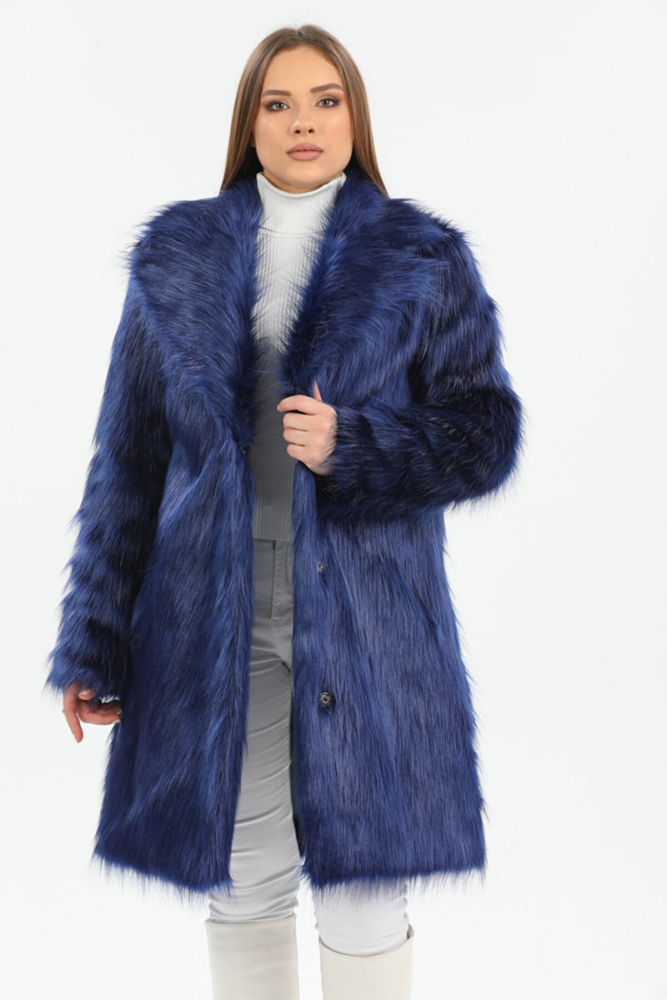 Finley Suni Kürk Mavi Kadın Kaban
