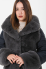 Suni Kürklü Kapitoneli Kumaş Koyu Gri Kadın Kaban