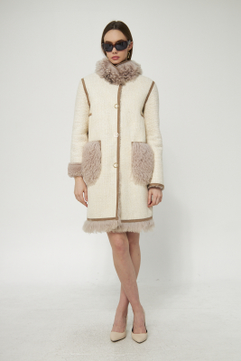 Hakiki Dizüstü Krem Kürk Cepli Kaban